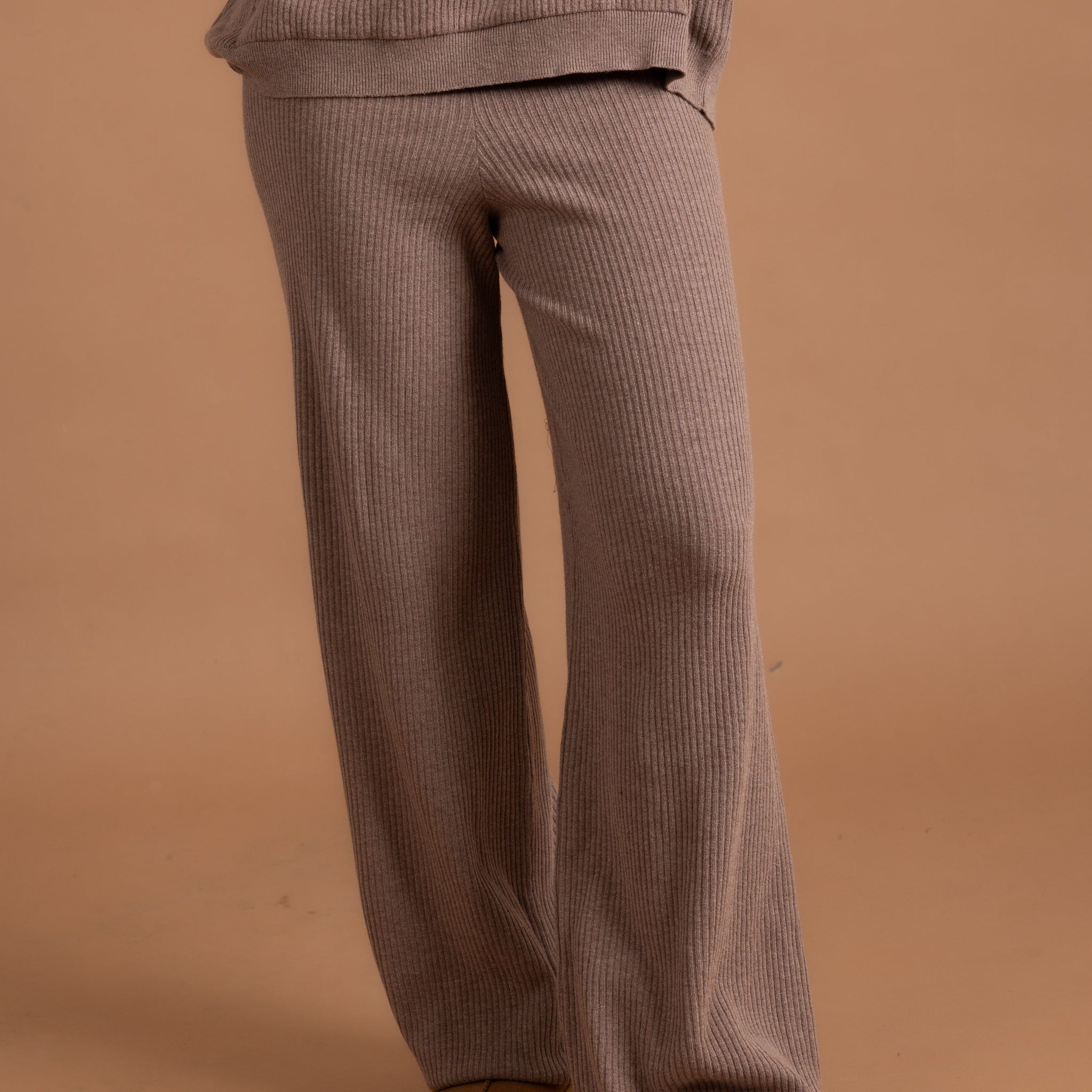 Greige Ribbed Knit Pants Knit Pants IN YOUR SHOE S-M 