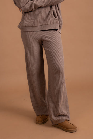 Greige Ribbed Knit Pants Knit Pants IN YOUR SHOE S-M 