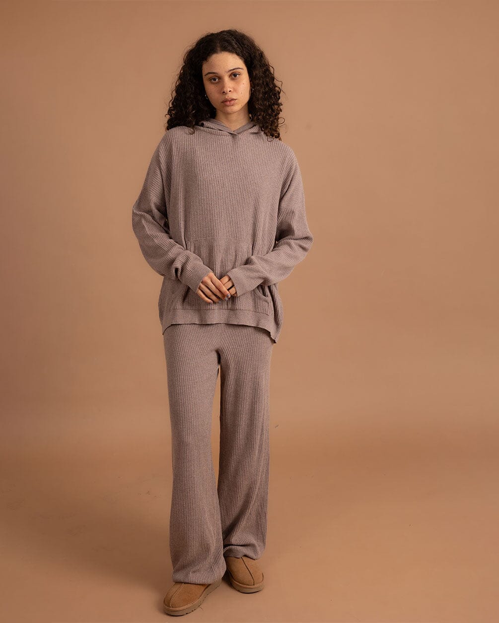 Greige Ribbed Knit Pants Knit Pants IN YOUR SHOE L-XL 