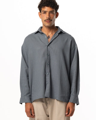 Grey Boyfriend Linen Shirt Boyfriend Shirt IN YOUR SHOE M 
