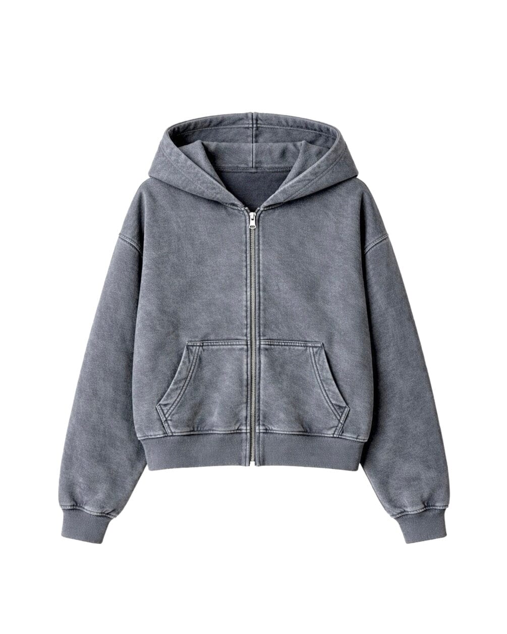 Grey Washed Boxy Zip-Up Hoodie Zip Up Hoodies IN YOUR SHOE S 