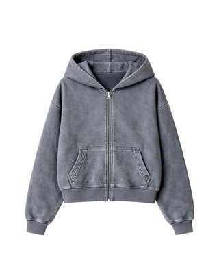 Grey Washed Boxy Zip-Up Hoodie Zip Up Hoodies IN YOUR SHOE S 