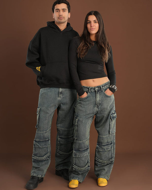 Grey Washed Multi-Pocket Cargo Jeans