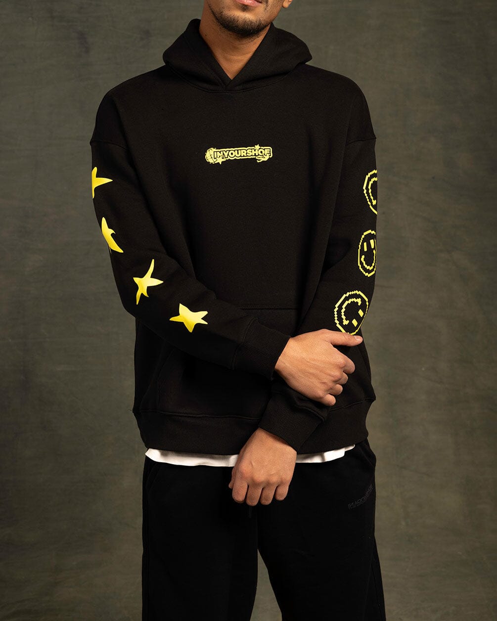 Happy Face Hoodie Printed Hoodies IN YOUR SHOE L Yellow 