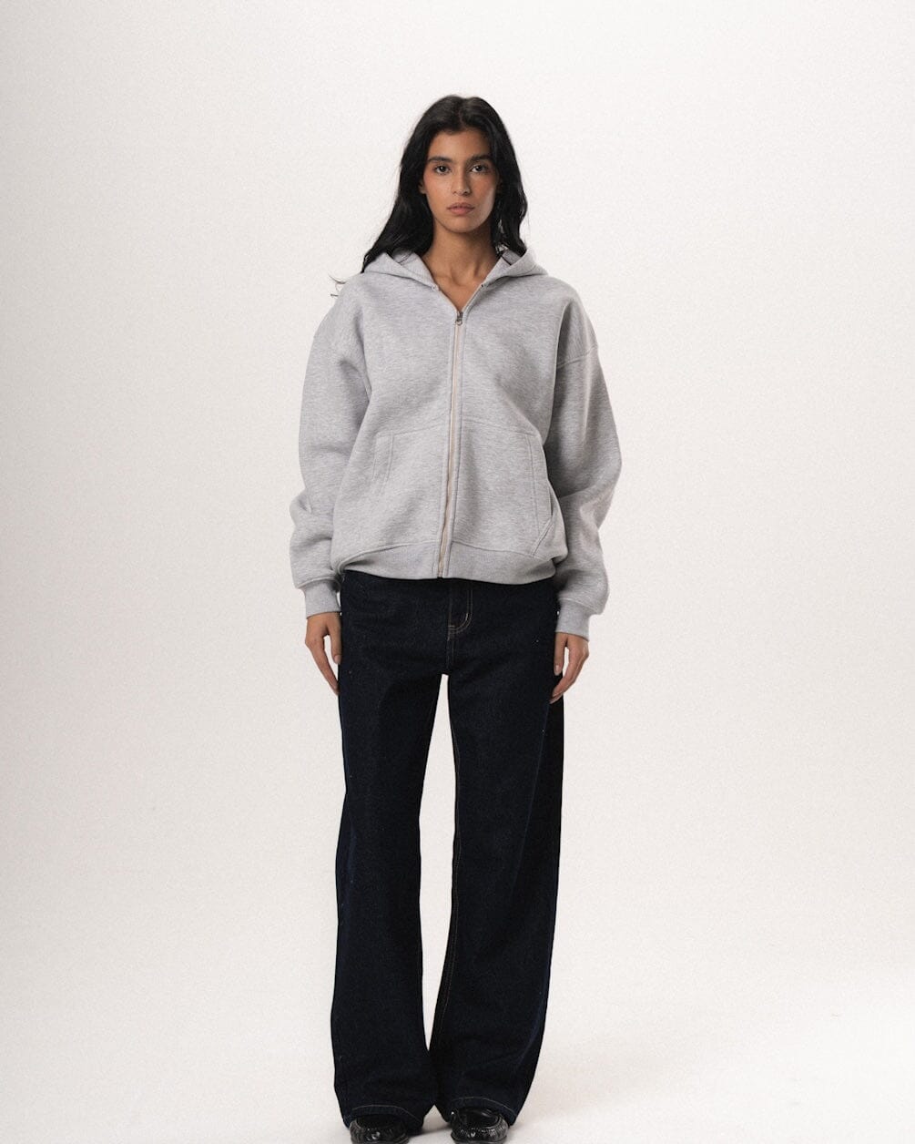 Heather Grey Basic Boxy Zip-Up Hoodie Zip Up Hoodies IN YOUR SHOE M 