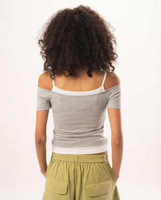 Heather Grey Off Shoulder Double Layered Top Tops IN YOUR SHOE XL 