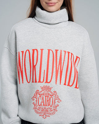 Heather Grey Worldwide Oversized Mock Neck Crewnecks IN YOUR SHOE XL 