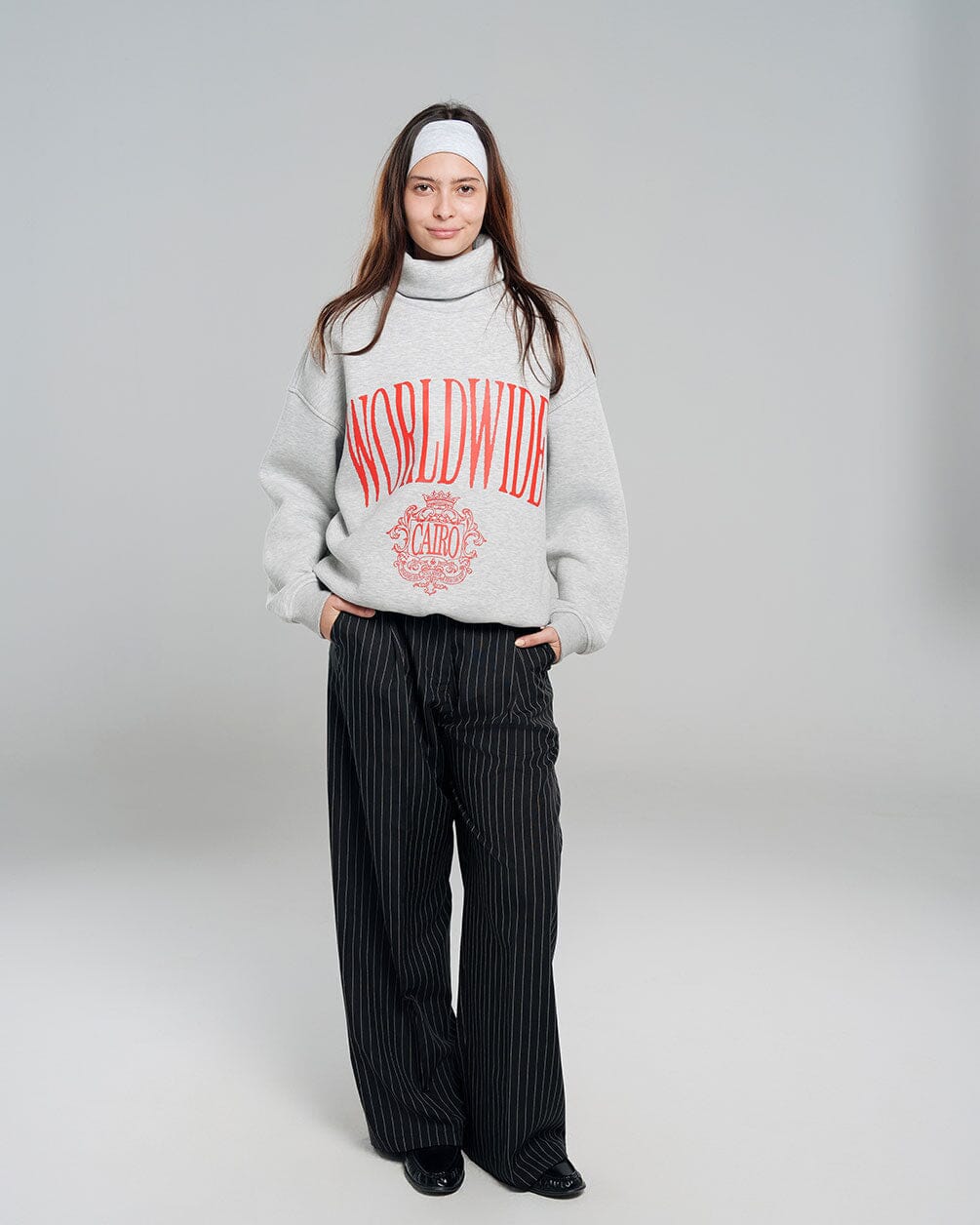 Heather Grey Worldwide Oversized Mock Neck Crewnecks IN YOUR SHOE M 
