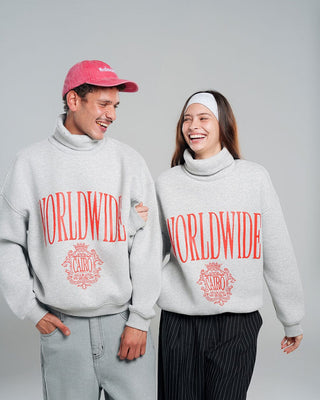 Heather Grey Worldwide Oversized Mock Neck Crewnecks IN YOUR SHOE S 