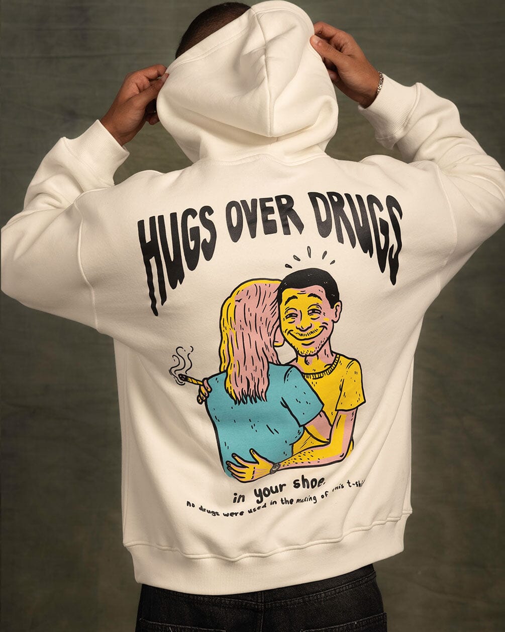 Hugs Over Drugs Hoodie Printed Hoodies IN YOUR SHOE L 