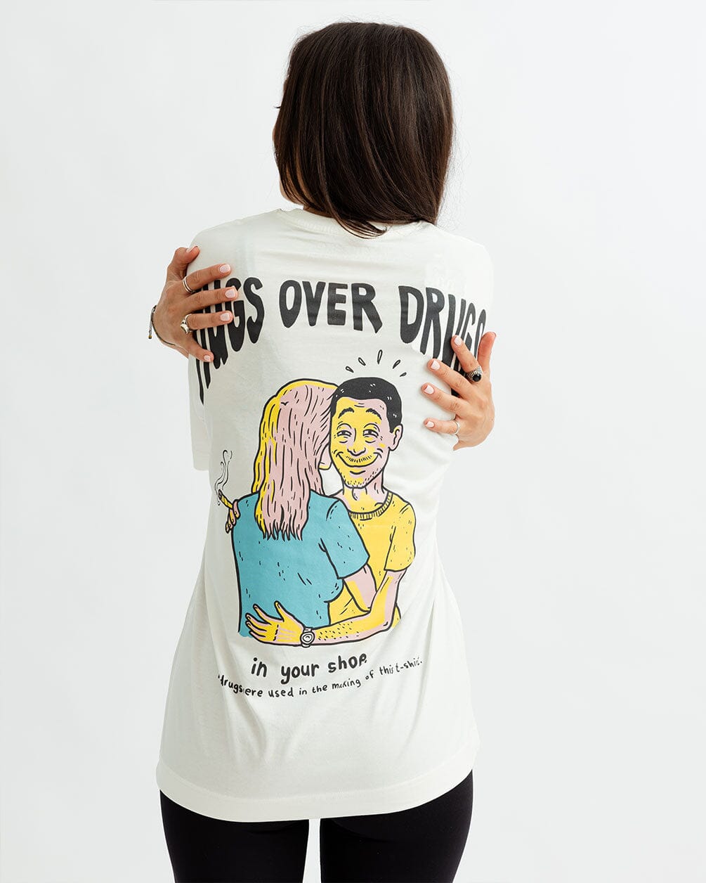Hugs Over Drugs Printed Oversized Tee Printed Oversized Tees IN YOUR SHOE 