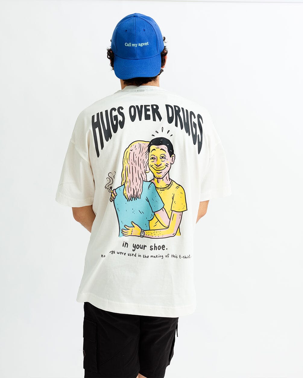 Hugs Over Drugs Printed Oversized Tee Printed Oversized Tees IN YOUR SHOE 
