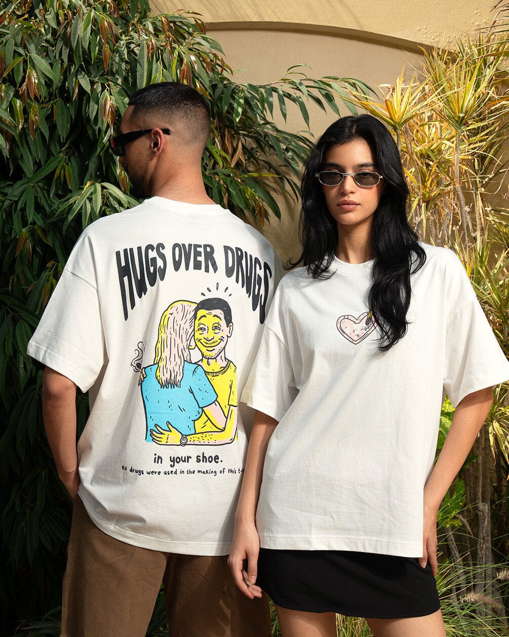 Hugs Over Drugs Printed Oversized Tee Printed Oversized Tees IN YOUR SHOE S 