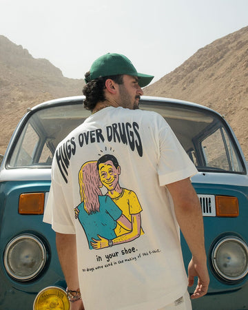Hugs Over Drugs Printed Oversized Tee Printed Oversized Tees IN YOUR SHOE XL 