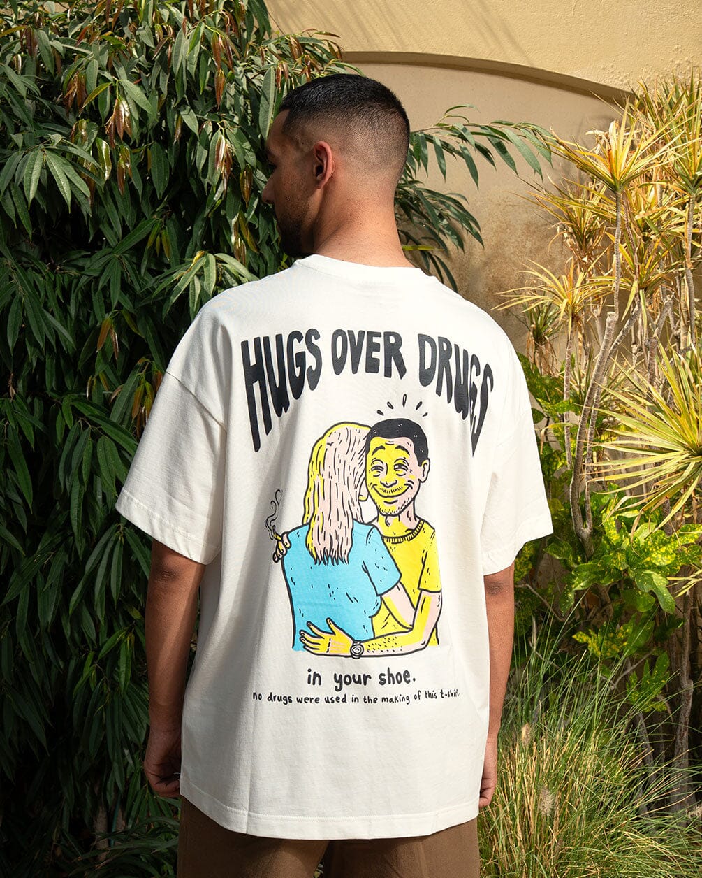 Hugs Over Drugs Printed Oversized Tee Printed Oversized Tees IN YOUR SHOE 