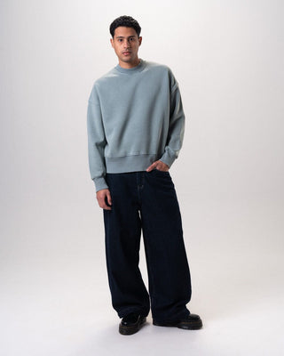 Indigo Boxy Washed Crewneck Acid Washed Crewnecks IN YOUR SHOE 