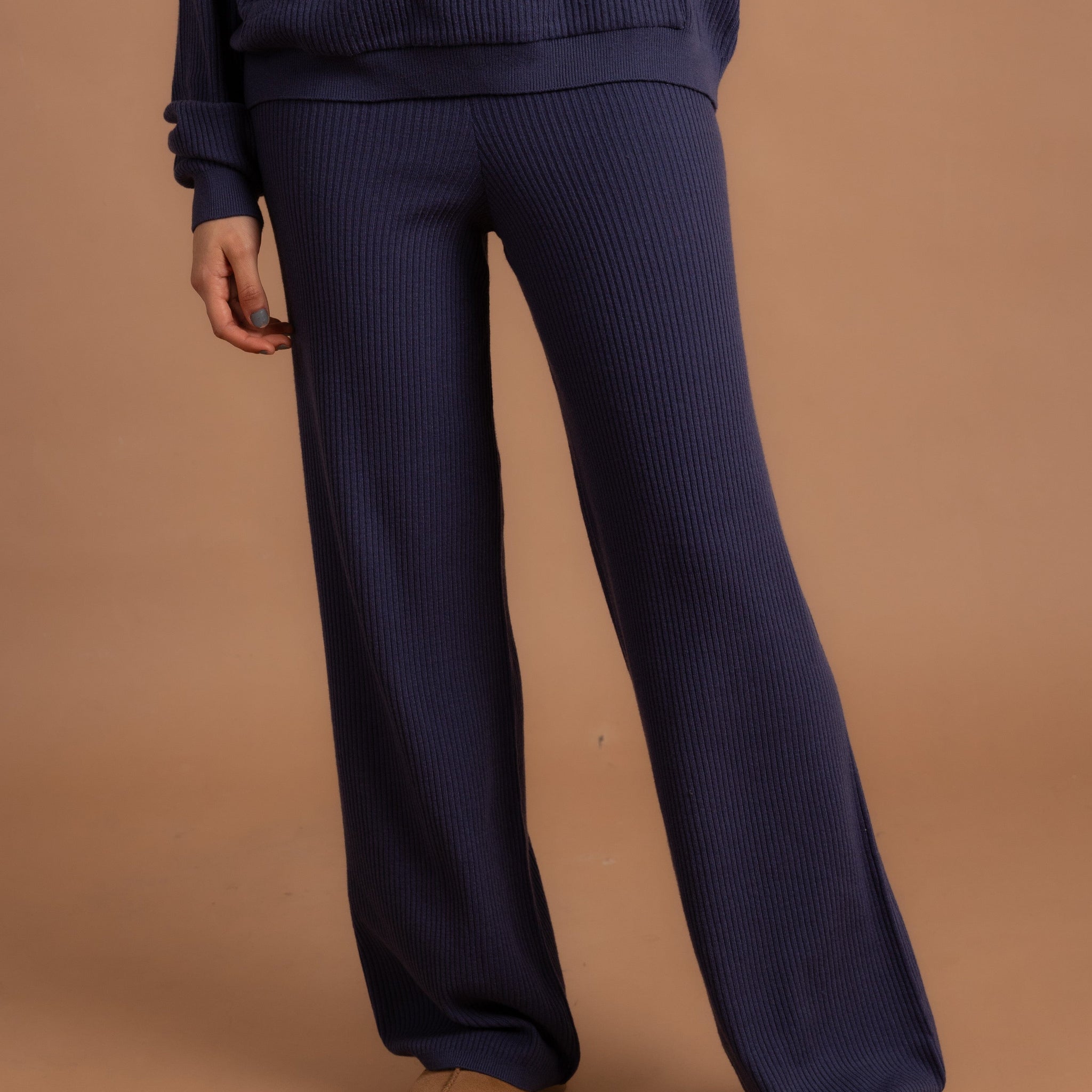 Indigo Ribbed Knit Pants Knit Pants IN YOUR SHOE S-M 