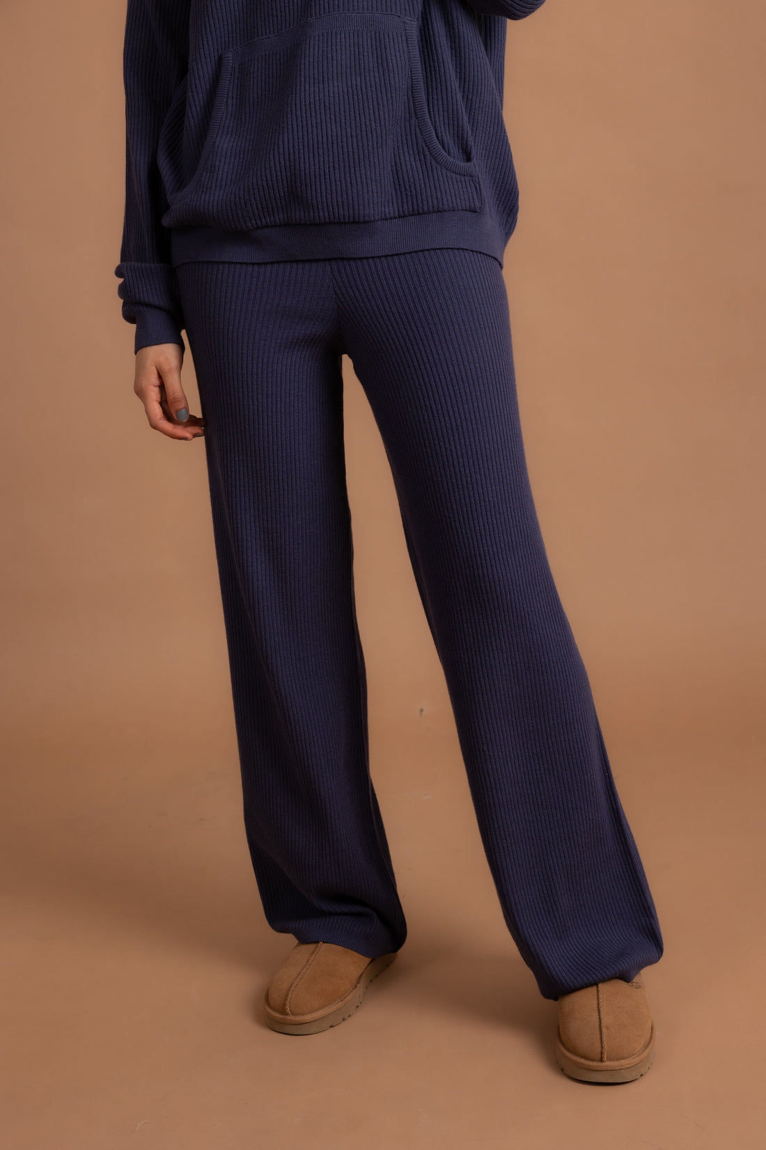 Indigo Ribbed Knit Pants Knit Pants IN YOUR SHOE S-M 