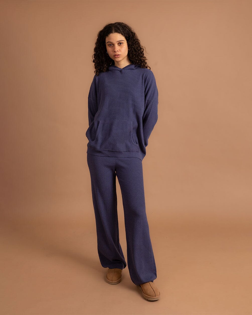 Indigo Ribbed Knit Pants Knit Pants IN YOUR SHOE S-M 