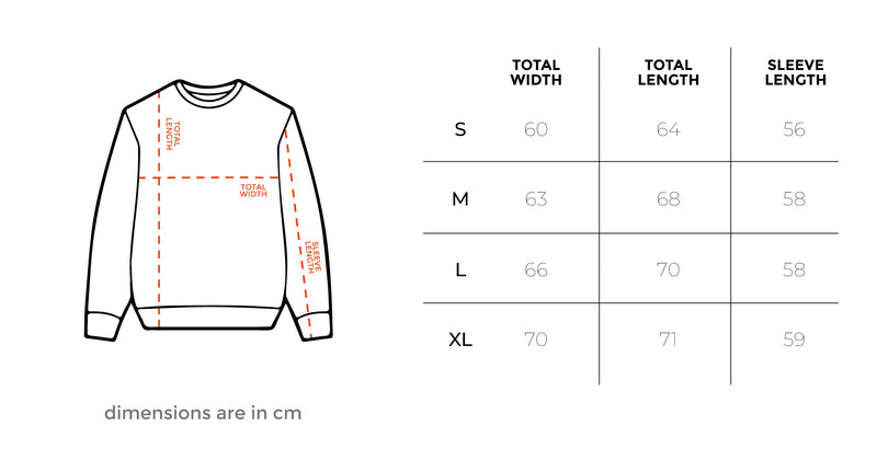 Giza Killer Innocent Crewneck size chart