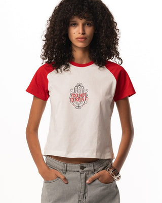 Khamsa Fitted Baby Tee Baby Tees IN YOUR SHOE M 