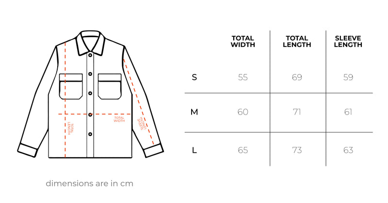 Black Overshirt Jacket size chart