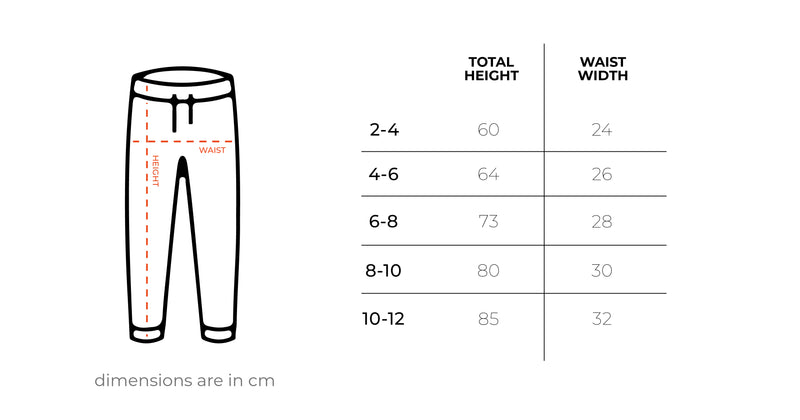 Black Kids Swants size chart