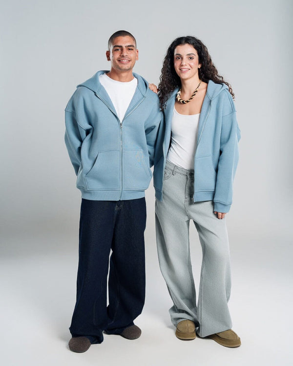 Light Blue Basic Oversized Zip-Up Hoodie