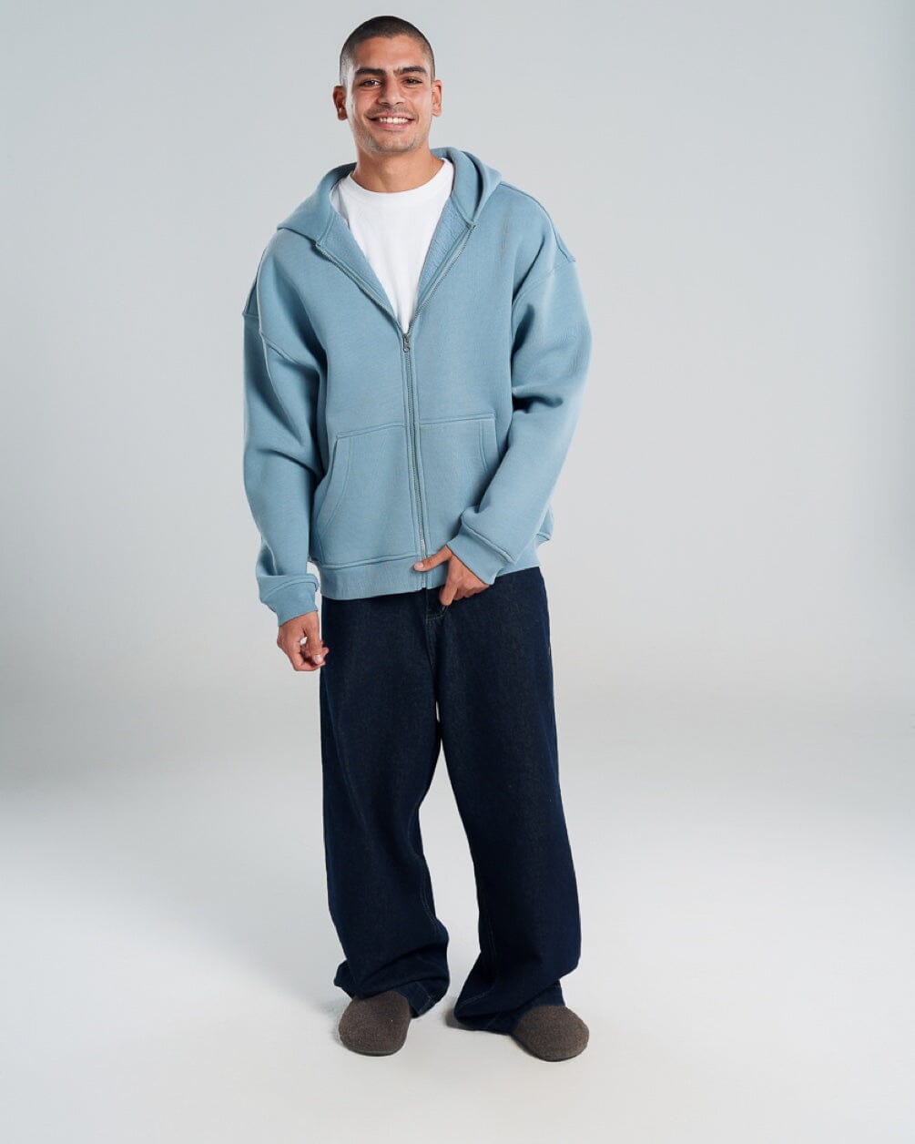 Light Blue Super Heavy Oversized Zip-Up Hoodie Zip Up Hoodies IN YOUR SHOE L 