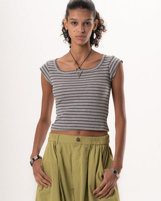 Light Grey Stripped Square Neck Top Tops IN YOUR SHOE M 