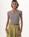 Light Grey Striped Square Neck Top