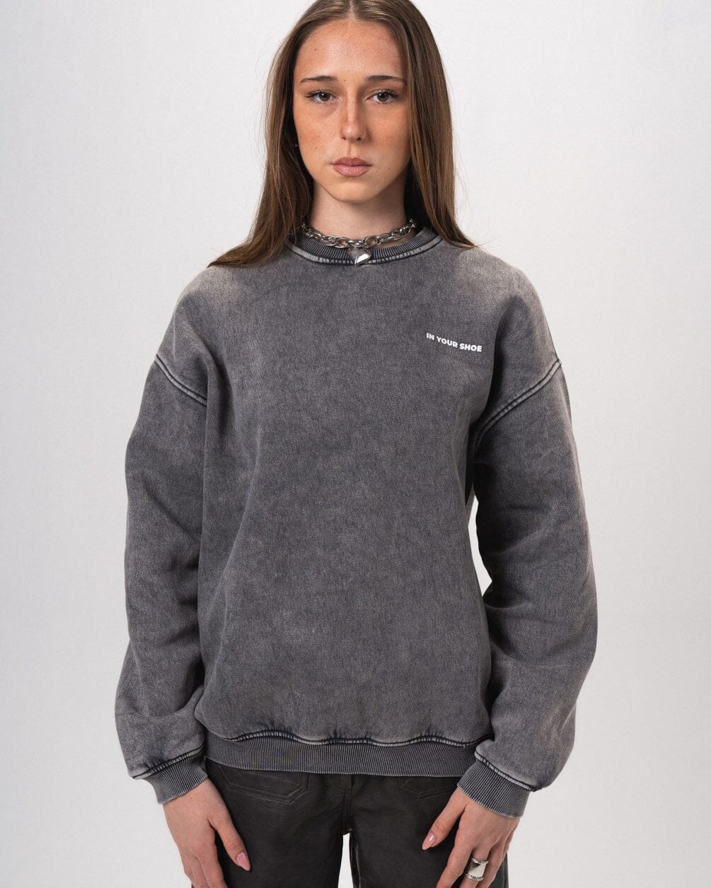Light Grey Washed Oversized Crewneck Acid Washed Crewnecks IN YOUR SHOE M 