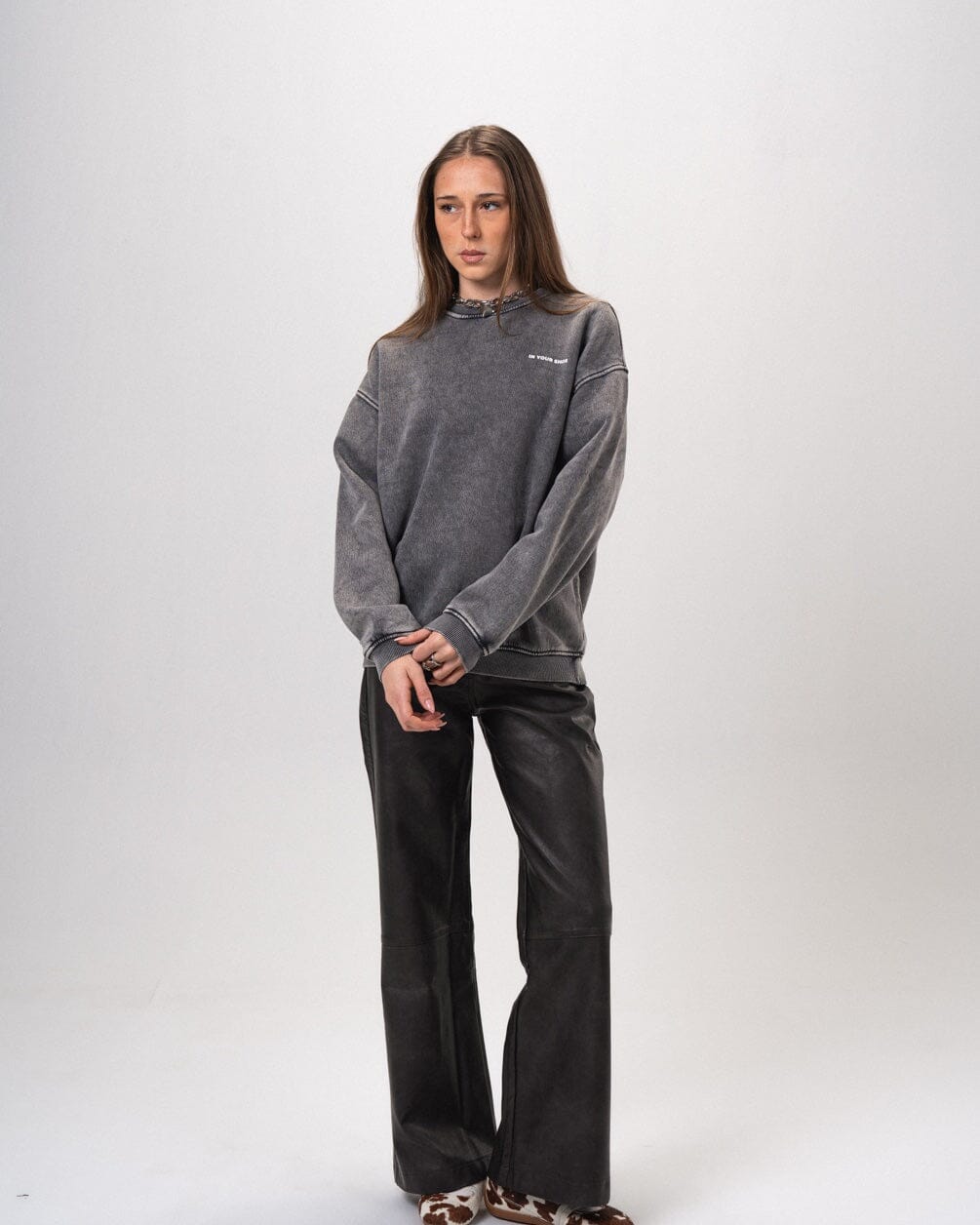 Light Grey Washed Oversized Crewneck Acid Washed Crewnecks IN YOUR SHOE L 
