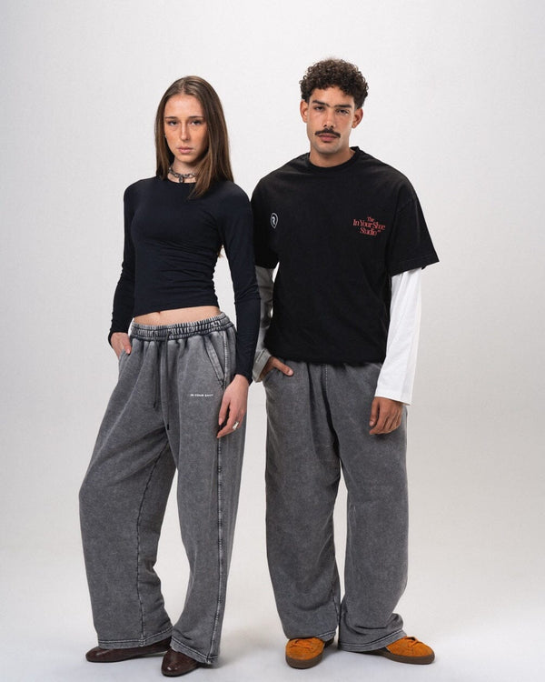 Light Grey Washed Wide Leg Sweatpants