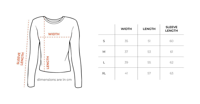 Olive Washed Long Sleeve Top size chart