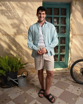 Male Beige Crinkled Shorts Linen Shorts IN YOUR SHOE S 