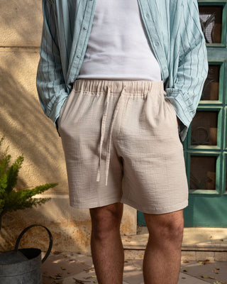 Male Beige Crinkled Shorts Linen Shorts IN YOUR SHOE M 