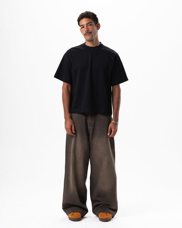 Male Beige Washed Baggy Jeans