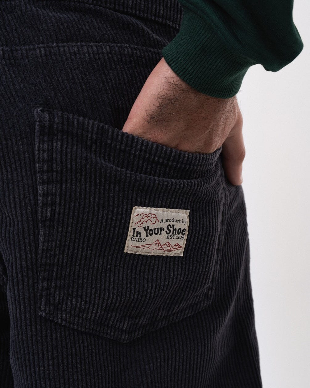 Male Black Corduroy Washed Loose Fit Pants Pants IN YOUR SHOE 38 