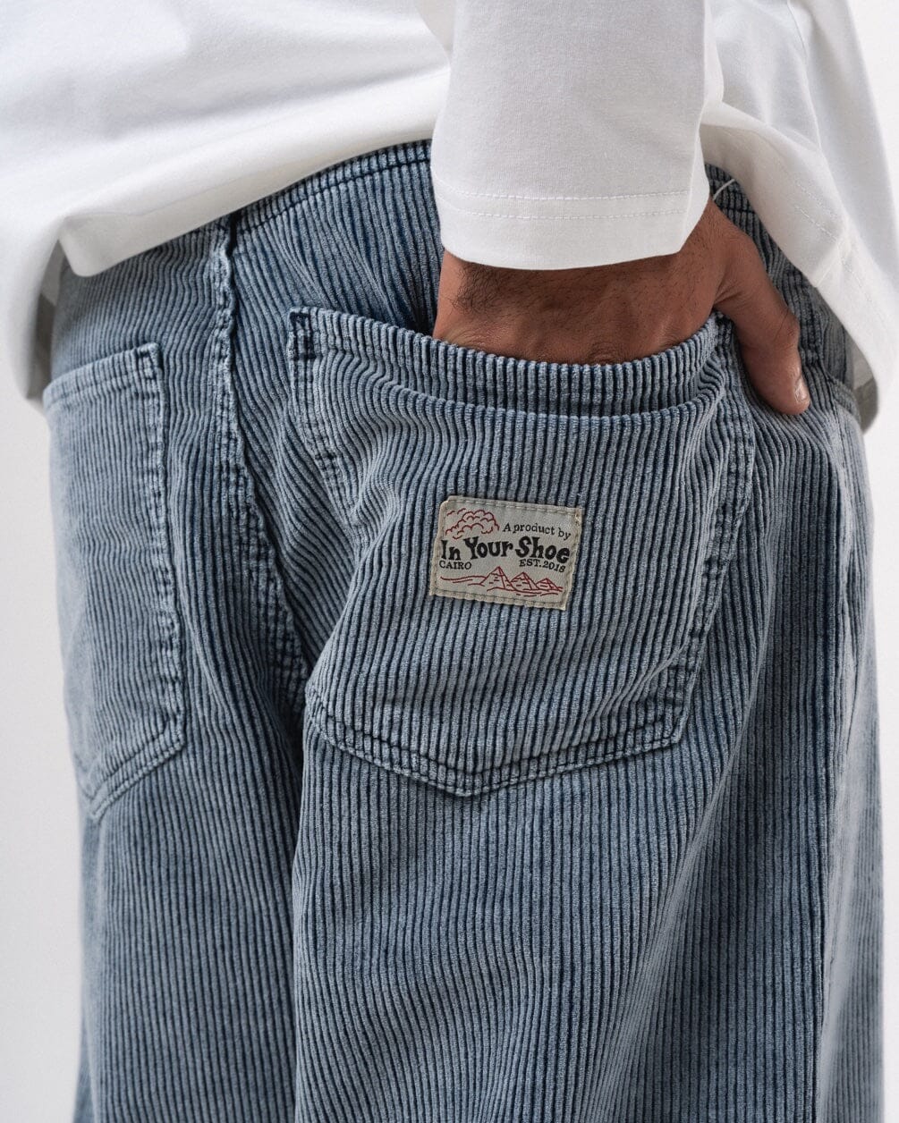 Male Blue Corduroy Washed Loose Fit Pants Pants IN YOUR SHOE 38 