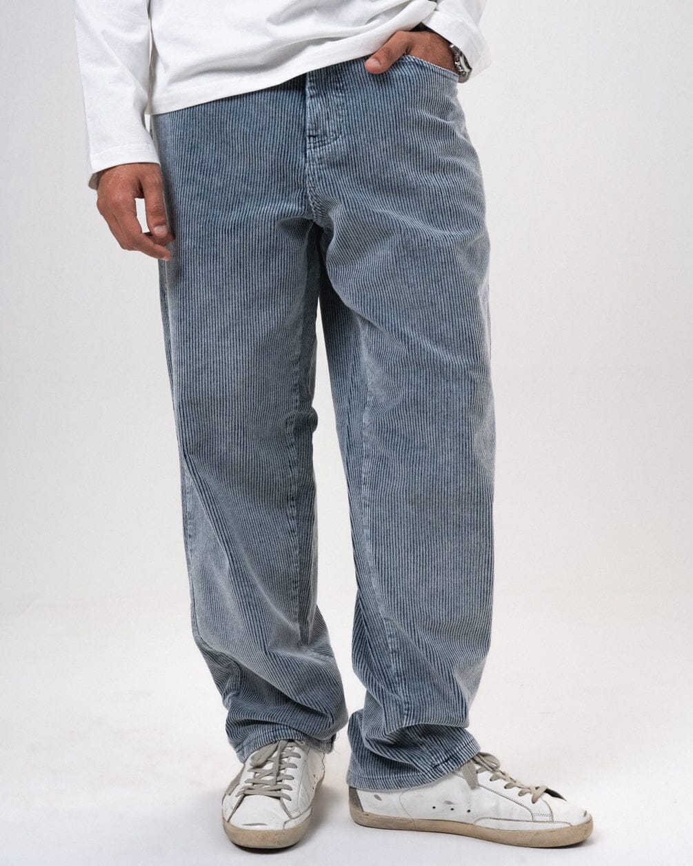Male Blue Corduroy Washed Loose Fit Pants Pants IN YOUR SHOE 34 