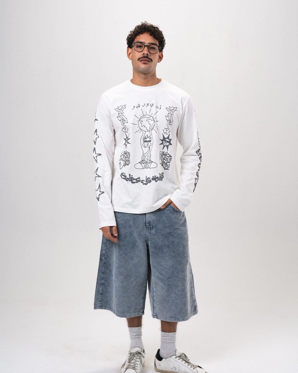 Male Blue Corduroy Washed Wide Leg Jorts Jorts IN YOUR SHOE S 