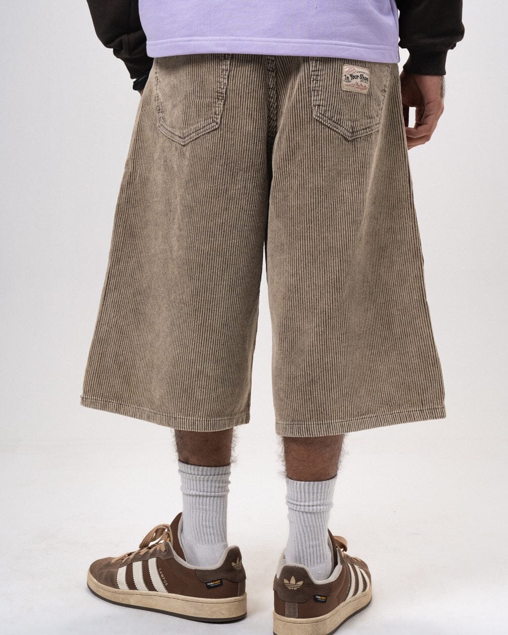 Male Brown Corduroy Washed Wide Leg Jorts Jorts IN YOUR SHOE XL 