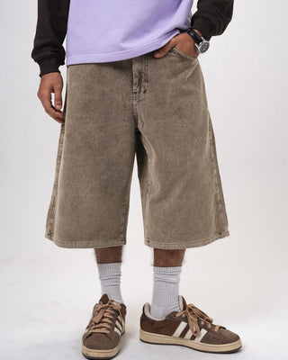 Male Brown Corduroy Washed Wide Leg Jorts Jorts IN YOUR SHOE L 