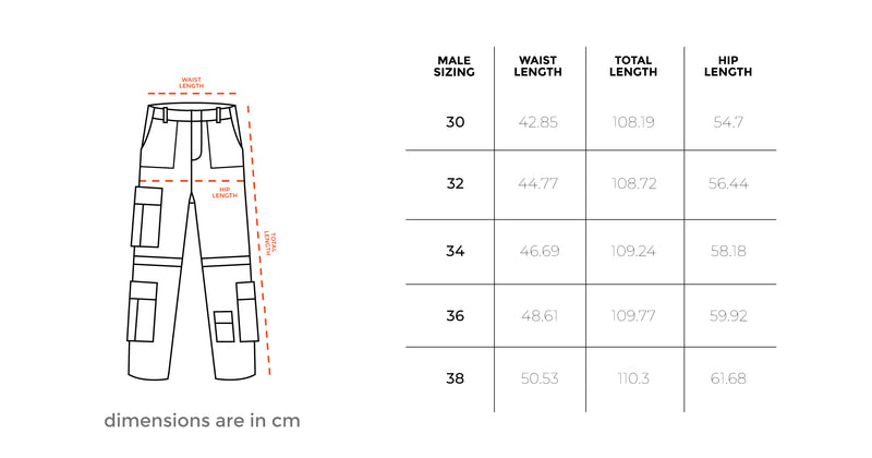 Male Wide-leg Light Blue Washed Cargo Jeans size chart