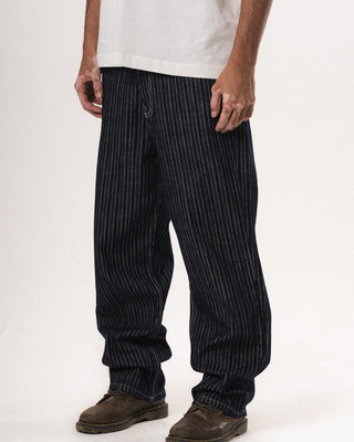 Male Dark Blue Striped Loose Fit Jeans Jeans IN YOUR SHOE 34 