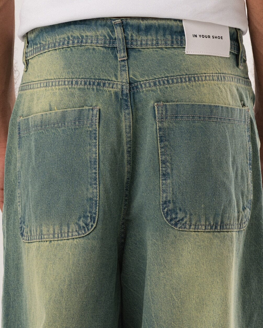 Male Green Washed Oversized Baggy Jeans Jeans IN YOUR SHOE 38 