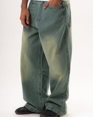 Male Green Washed Oversized Baggy Jeans Jeans IN YOUR SHOE 34 