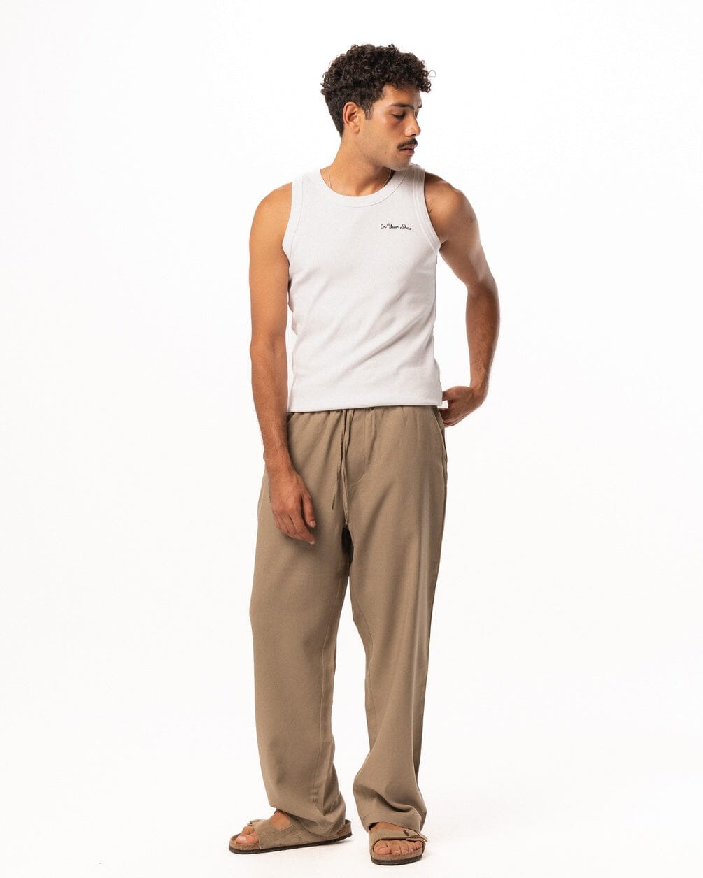 Male Greige Linen Wide Leg Pants Pants IN YOUR SHOE 