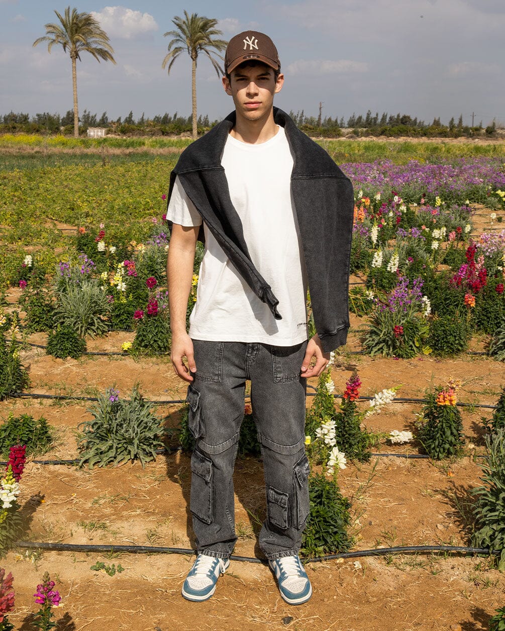 Male Wide-leg Grey Washed Cargo Jeans Jeans IN YOUR SHOE 